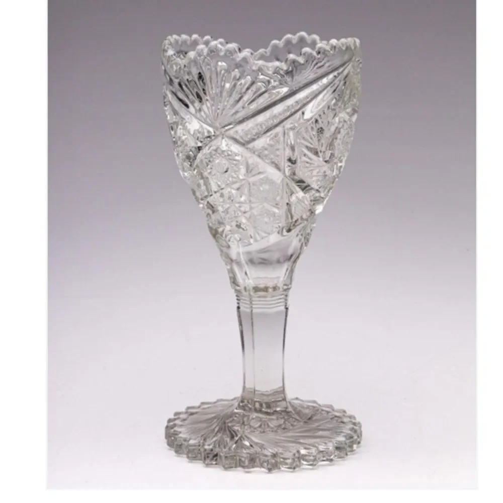 Elaborate Vintage EAPG Crystal Glass Swirl Pattern Trumpet Pedestal Vase vintage
